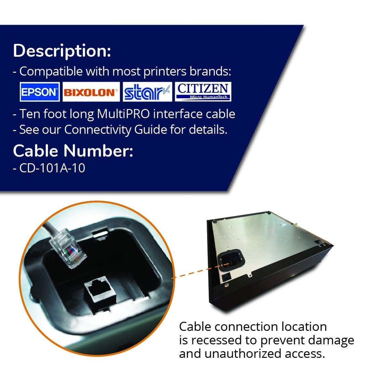 APG Printer Interface Cable | CD-101A-10 | Cable for Cash Drawer to Printer | 1 x RJ-12 Male - 1 x RJ-45 Male | Connects to EPSON and Star Printers |