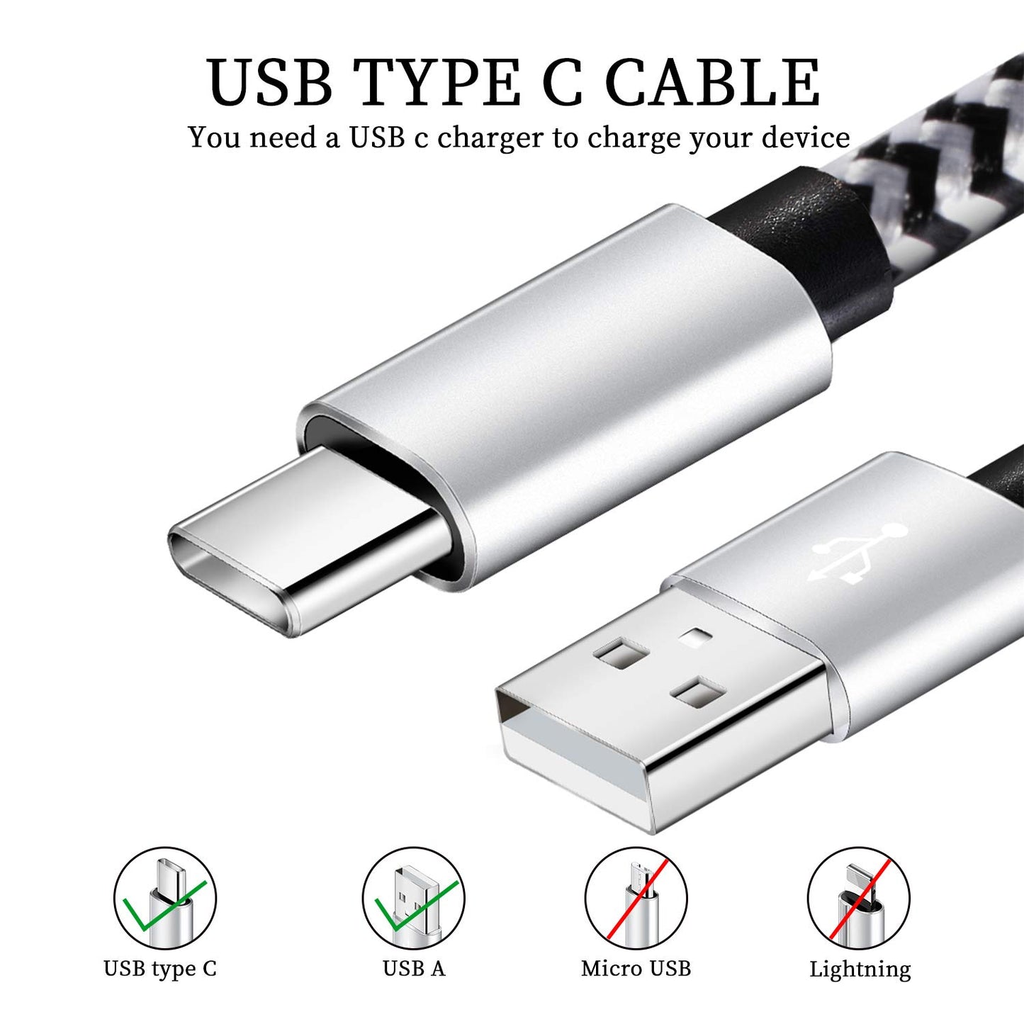 QQLIKE USB Type c Cable, 5 Pack (6FT) Nylon Braided USB C Cables 3A Fast Charging Charger for Samsung Galaxy S9/S8 Note8/9 20 10 S21 S20 S10 Plus C