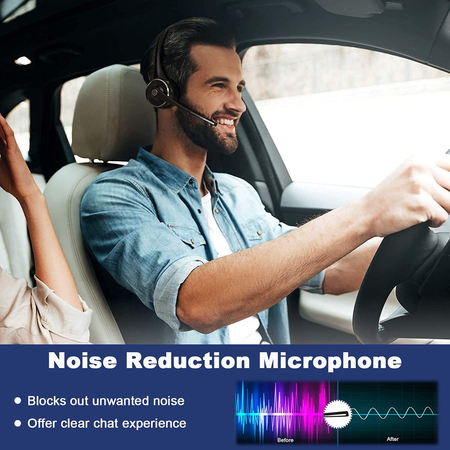 EMHFLYFN Trucker Bluetooth Headset with Microphone Noise Cancelling, V5.0 Wireless Headset with Charging Base 17 Hrs Talk Time, Black