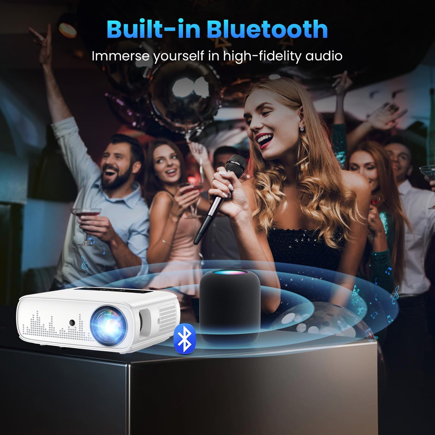 GROVIEW Projector, 15000lux 490ANSI Native 1080P WiFi Bluetooth Projector, 300'' Video Projector, Supports 4K & Zoom, 5G Sync, Compatible with HDMI