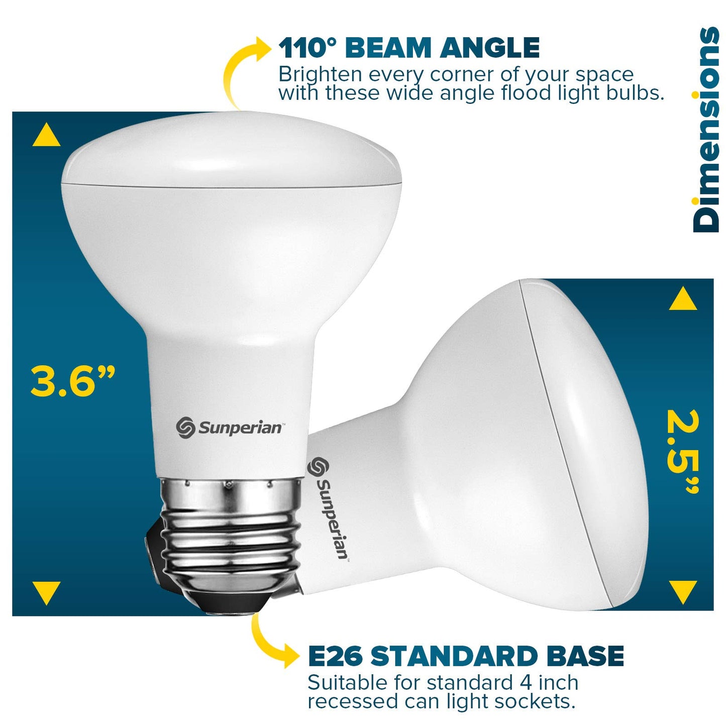 SUNPERIAN 6 Pack BR20 LED Bulb, 6W=50W, 4000K Cool White, 550 Lumens, Dimmable Flood Light Bulbs for Recessed Cans, Enclosed Fixture Rated, Damp
