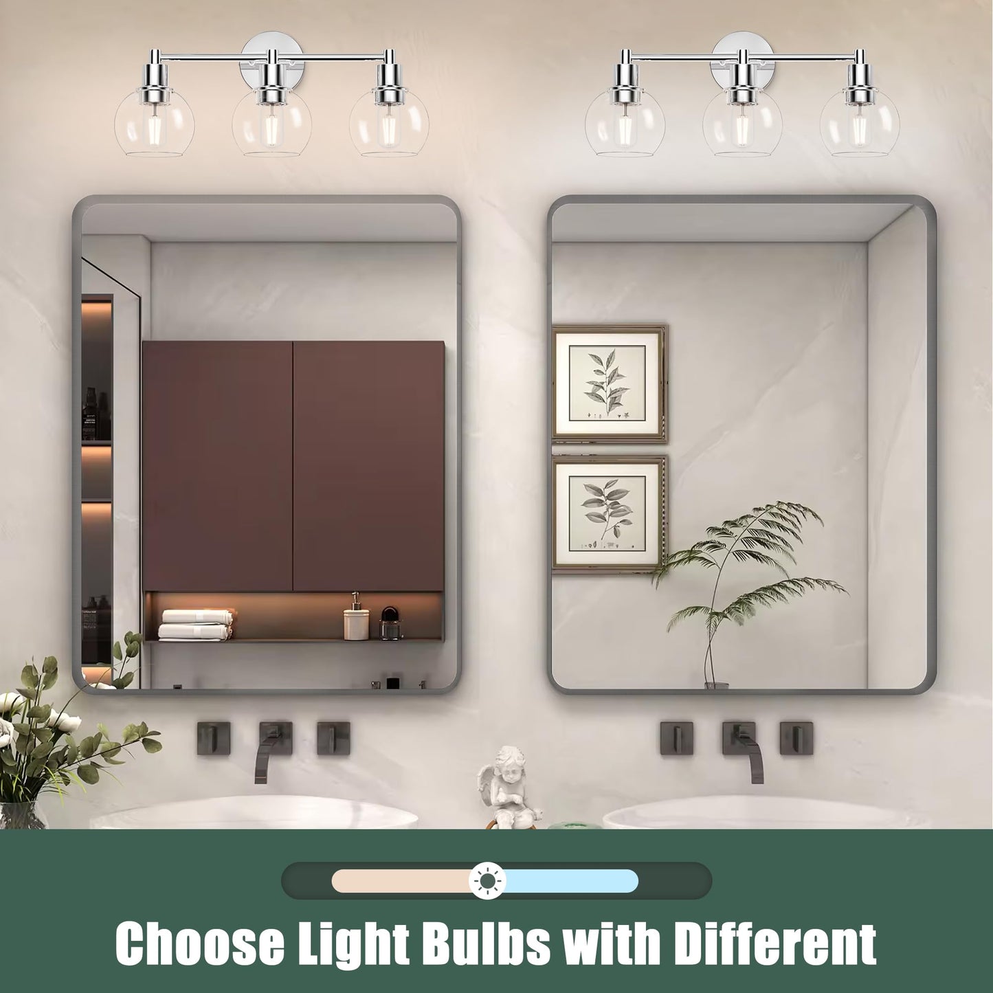 Espird 3 Lights Bathroom Vanity Light Fixtures Chrome, Bathroom Lights Over Mirror, Industrial and Farmhouse 3 Light Wall Sconce, Polished Chrome