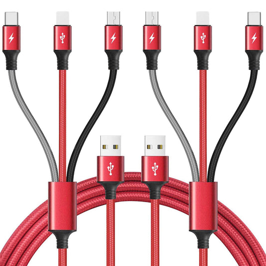 Multi Charging Cable, 10Ft 2Pack Multi Fast Charger Cable Braided Universal 3 in 1 Multi Charging Cord Long USB Cable Adapter IP/Type C/Micro USB Port