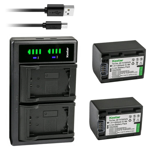 Kastar 2-Pack Battery and LTD2 USB Charger Replacement for Sony HDR-UX7, HDR-UX9, HDR-XR100, HDR-XR105, HDR-XR106, HDR-XR200, HDR-XR500, HDR-XR520