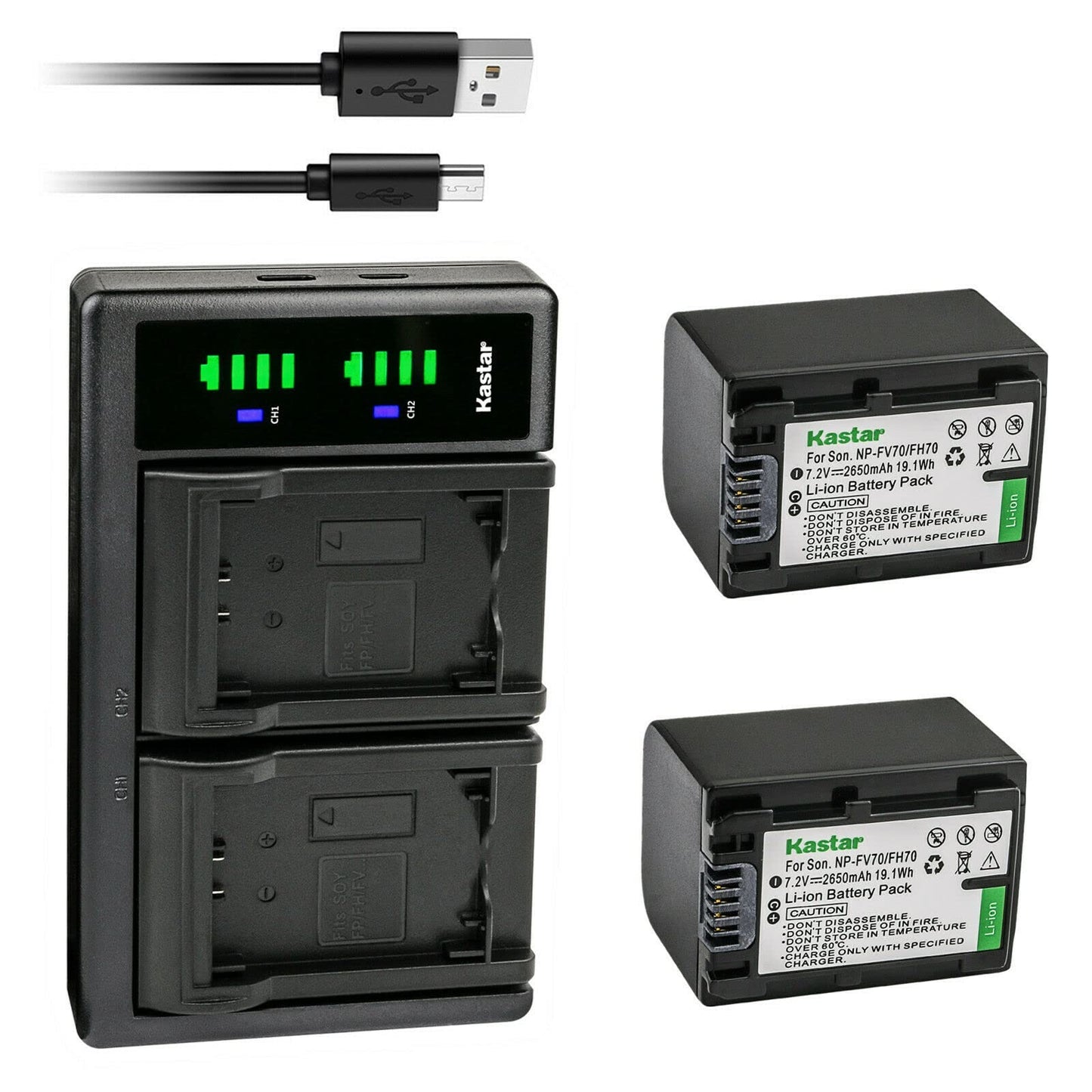 Kastar 2-Pack Battery and LTD2 USB Charger Replacement for Sony DEV-5, DEV-50, DEV-50V, FDR-AX100, FDR-AX100E, FDR-AX700, FDR-AX33, FDR-AX43
