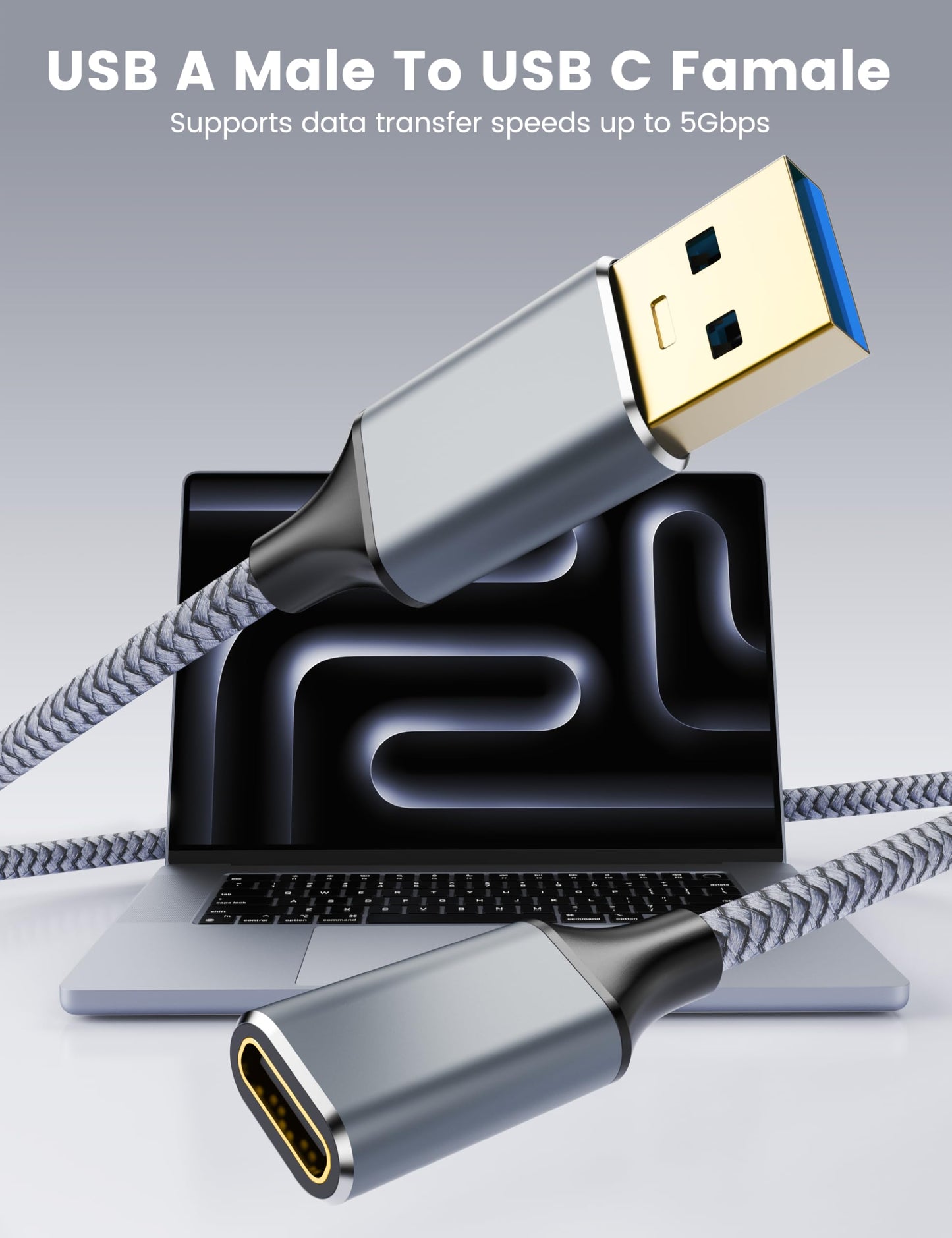 6.6FT USBC Female to USB3.0 Male Cable,USB to USB C Adapter Cable with 5Gbps Data Transfer,Compatible with iPhone 17 16 15Pro Max,Samsung Galaxy S25
