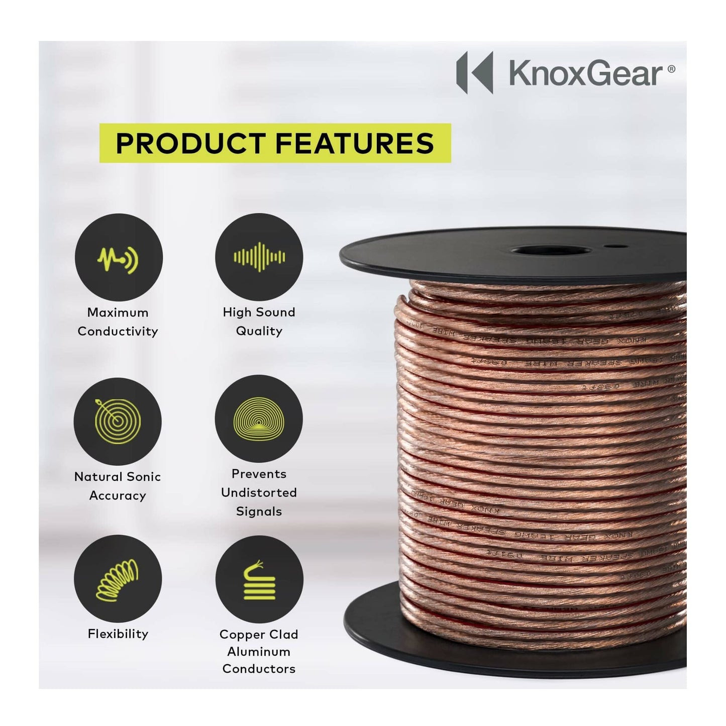 Knox Gear 16AWG Speaker Wire, 100ft with PVC Jacket & 24-K Gold Plated Speaker Banana Plugs, 5 Pairs, 16 Gauge CCA Wire and Brass Banana Plugs