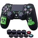 YoRHa Laser Carving Silicone Cover Skin Case for Sony PS4/slim/Pro Dualshock 4 Controller x 1(BH) with Thumb Grips x 10