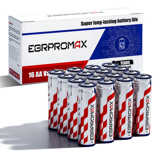 EGRPROMAX 1.5V Lithium AA Rechargeable Batteries 16 Pack - 3600mWh High-Capacity Double A Battery with Constant Voltage for High-Drain Devices Like