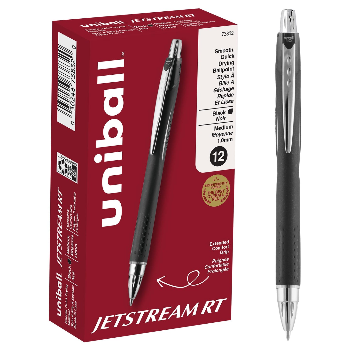 uniball™ Jetstream RT Ballpoint Pens, Black, 1.0mm Medium Point, 12 Count