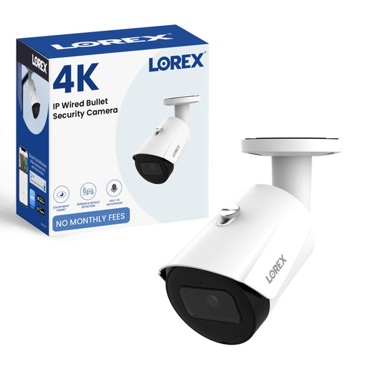 Lorex 4K 8MP IP Bullet PoE White Wired Security Camera | Add-On Camera | Color Night Vision | Smart Motion Detection (Person/Vehicle) | Listen-in