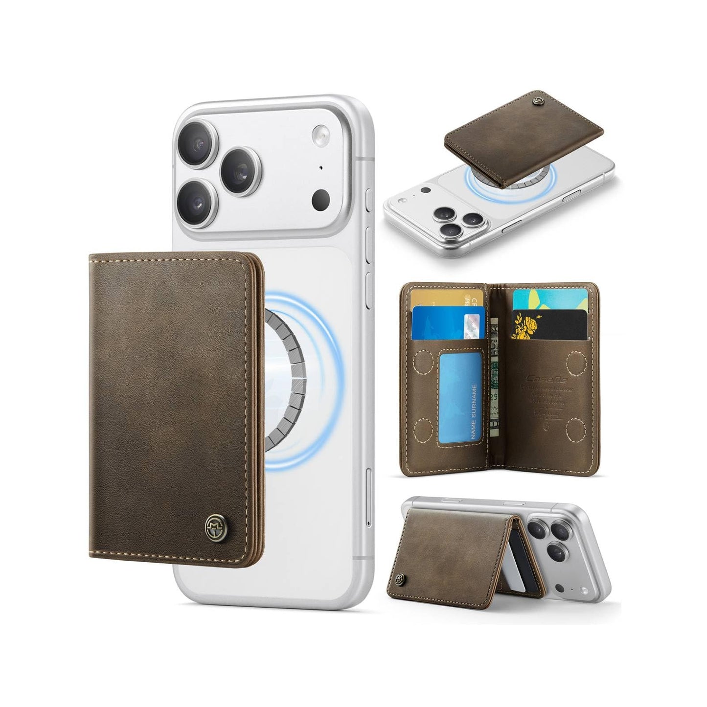 XIMAND Magnetic Wallet Card Holder with RFID Protection, PU Leather Slim Wallet, Strong Magnet Attachment for iPhone 18/17/16/15/14/13/12 Series Pro