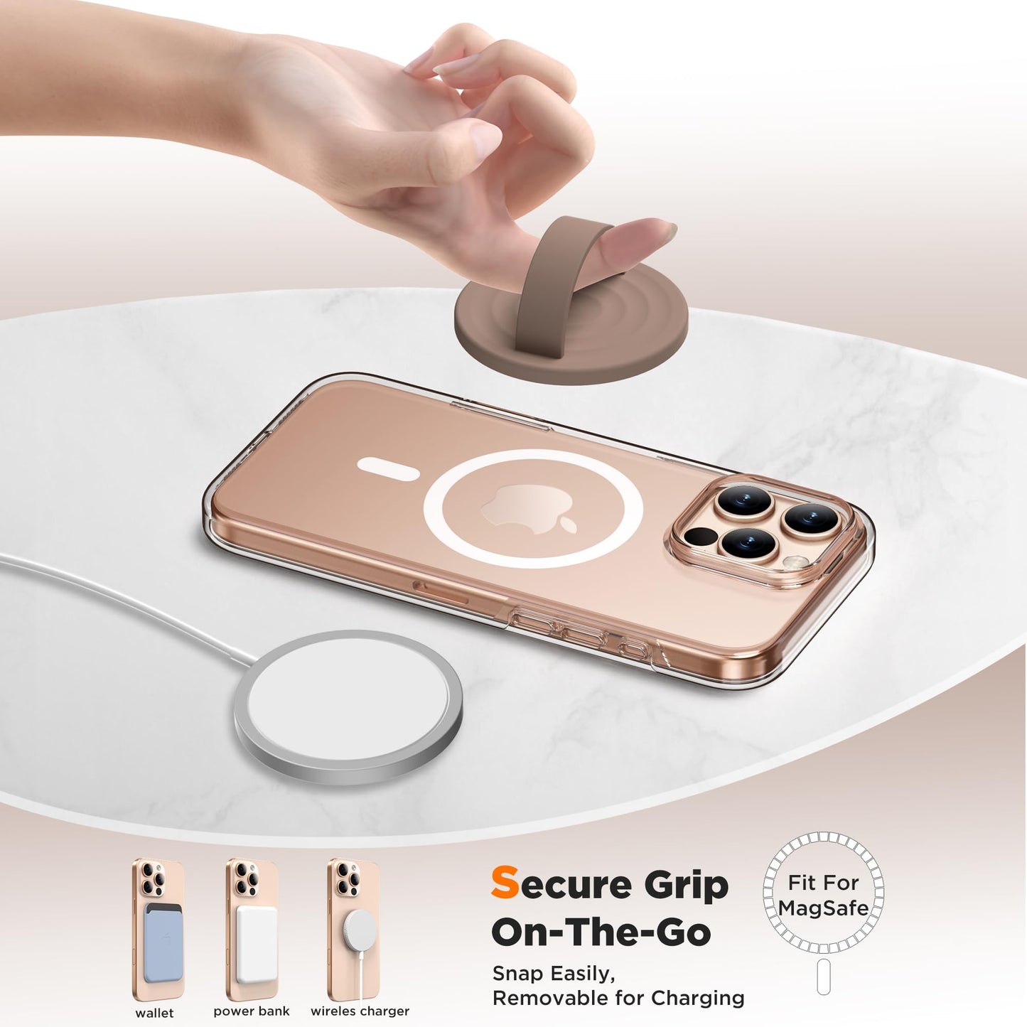 COFFKER Magnetic Phone Grip Ring Holder, Liquid Silicone Magnet Cell Phone Grip Finger Loop, Compatible with Magsafe, Back of Phone for iPhone