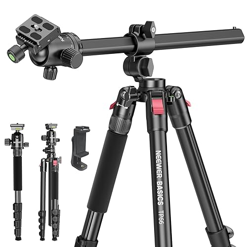 NEEWER Basics 64.5" Horizontal Overhead Tripod with Ball Head/Cell Phone Holder Compatible with iPhone Video Recording, Aluminum Travel Stand Camera