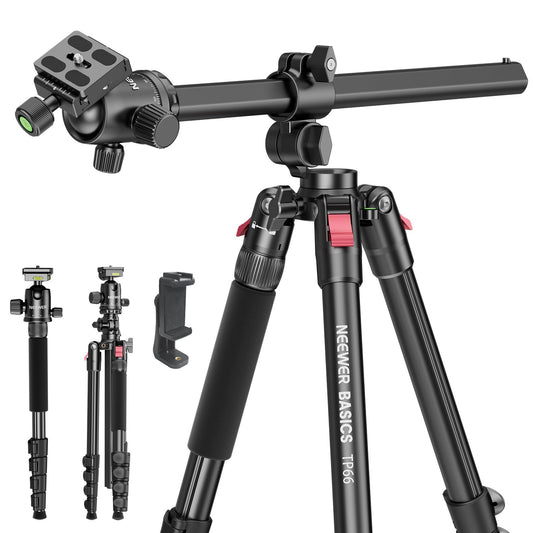 NEEWER Basics 64.5" Horizontal Overhead Tripod with Ball Head/Cell Phone Holder Compatible with iPhone Video Recording, Aluminum Travel Stand Camera