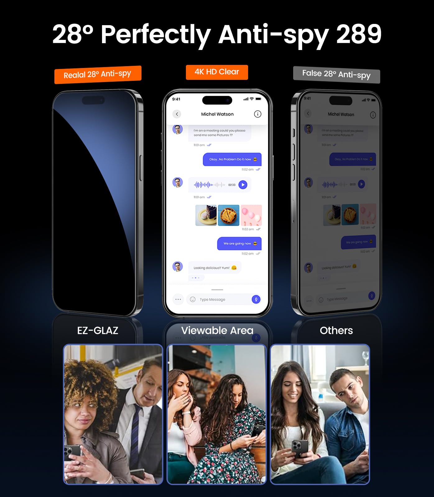 EZ-GLAZ-4 Pack for iPhone 14 Pro Max Privacy Screen Protector[6.7"] 9H+ Hardness 12FT Military Grade Shatterproof Long Durable Tempered Glass Film