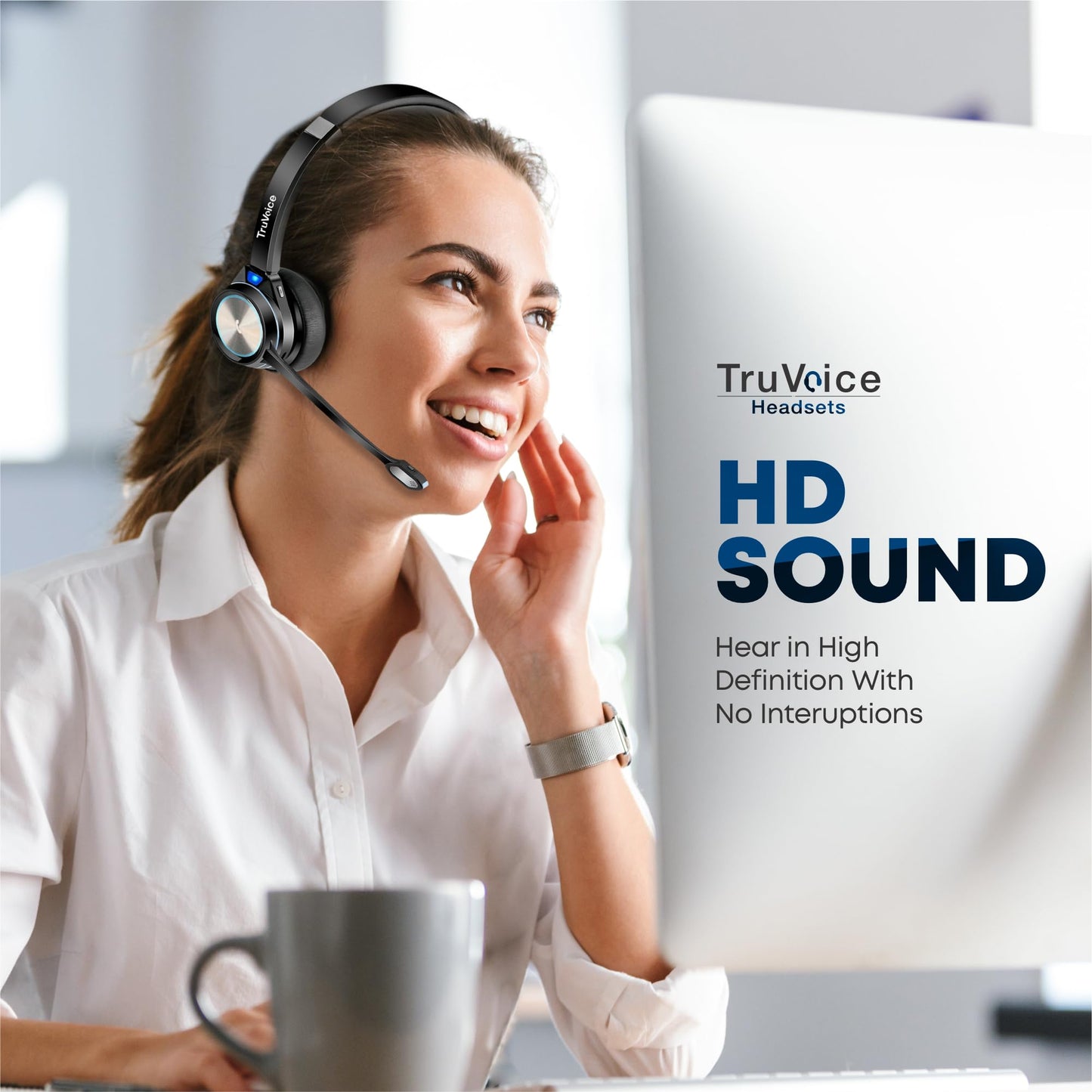 TruVoice BT65 Wireless USB Headset with Hi-Fi Audio and Noise Canceling Microphone - v5.2 Bluetooth Fast Charging Base and 15hr Talk time - Multi…