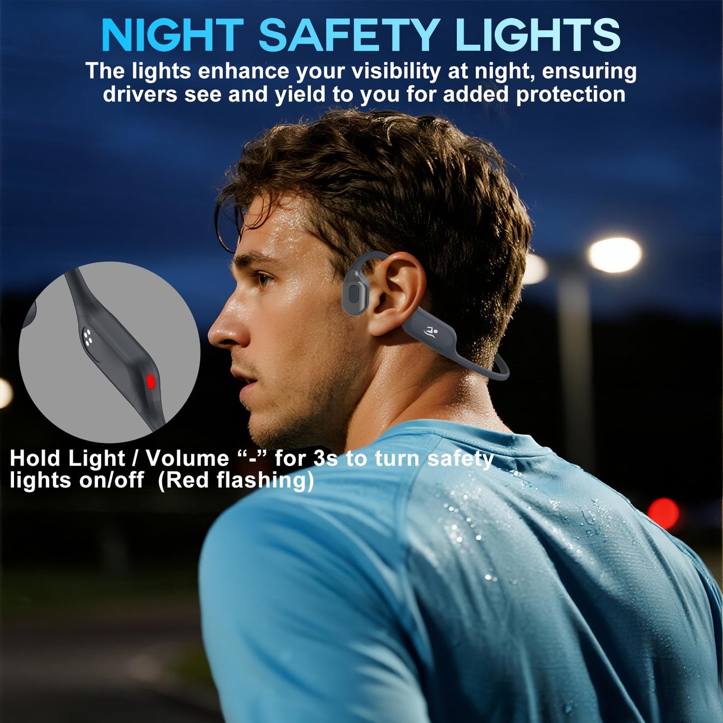 Swimming Headphone Open-Ear Bone Conduction-IP68 Waterproof Swim Earbuds with Bluetooth 5.4 Sport Headset with Safelight, 32G MP3 Memory Underwater…