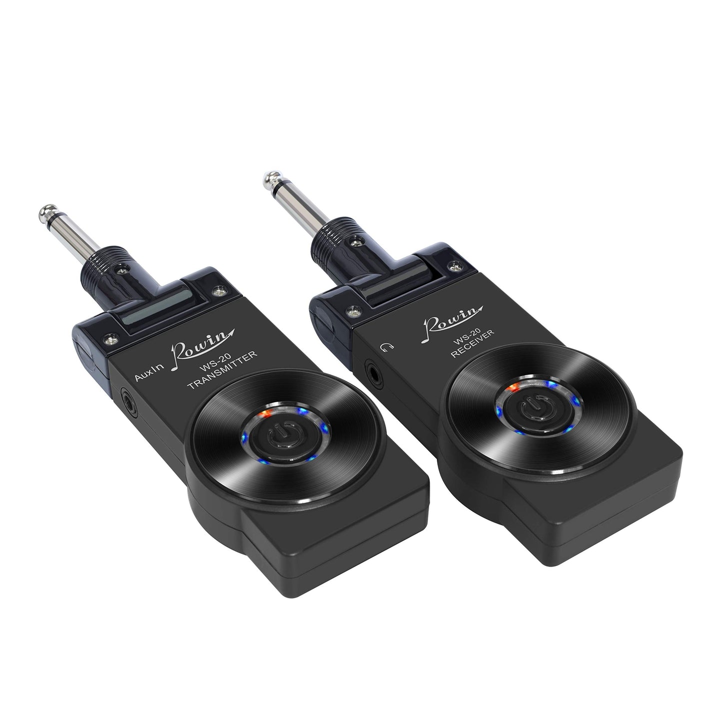 Rowin 2.4G Guitar Wireless System Transmitter Receiver for Electric Guitar Bass Violin with Rechargable Battery, USB Cable (Full Black)