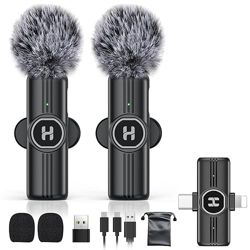 HEHOTTC Mini Wireless Lavalier Microphone for iPhone, iPad, Android Phone - Noise Reduction Lapel USB C Bluetooth Mic for Recording, Clip on Omni Lav