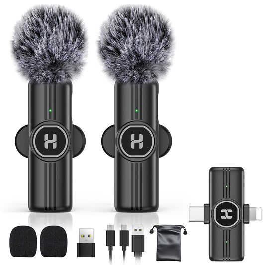 HEHOTTC Mini Wireless Lavalier Microphone for iPhone, iPad, Android Phone - Noise Reduction Lapel USB C Bluetooth Mic for Recording, Clip on Omni Lav