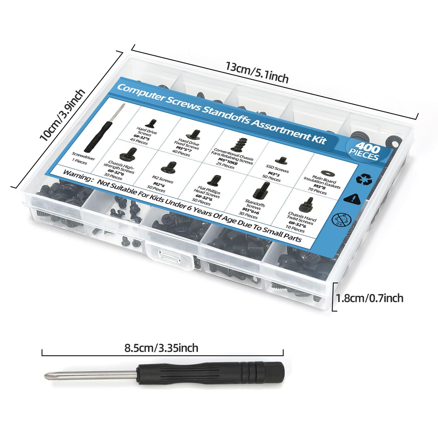 400PCS Computer Screws Assortment Kit with Screwdriver Motherboard Standoffs Screws for Universal Motherboard, HDD, SSD, Hard Drive,Fan, Power Supply