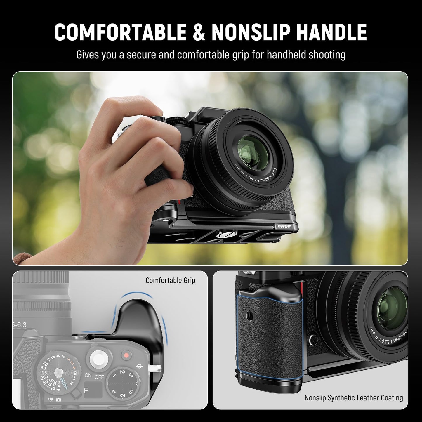 NEEWER CA076 Zfc Handgrip L Shape Grip for Nikon Z fc, Ultra Thin Retro Formfitting Camera Mounting Baseplate with Handle/Brass Shutter Button