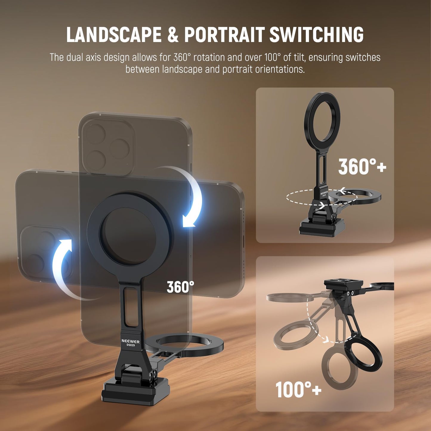 NEEWER Dual Magnetic Phone Holder Stand Tripod Mount with Arca Type Base, Metal Lightweight Portable Camera Cellphone Attachment Compatible
