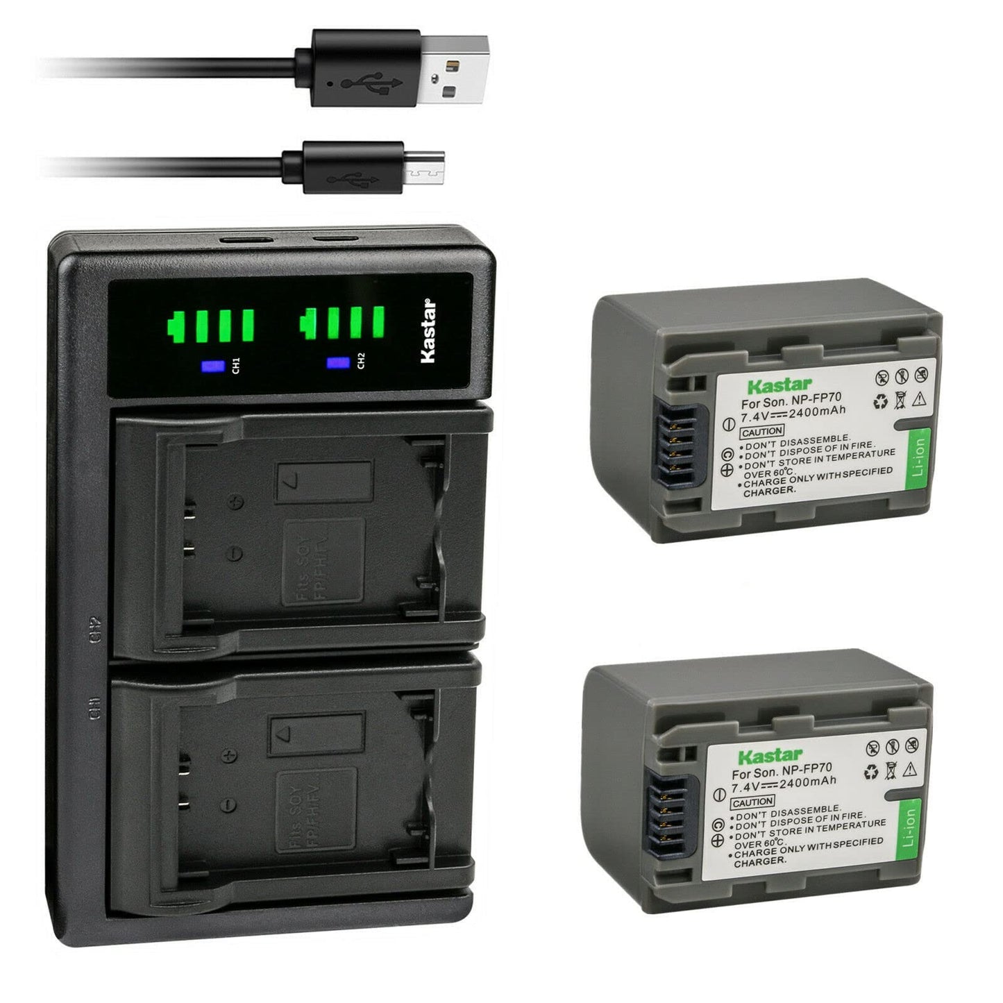 Kastar 2-Pack Battery NP-FP70/FP71 and LTD2 USB Charger Compatible with Sony DCR-HC21 DCR-HC22 DCR-HC23 DCR-HC24 DCR-HC26 DCR-HC28 DCR-HC30 DCR-HC32