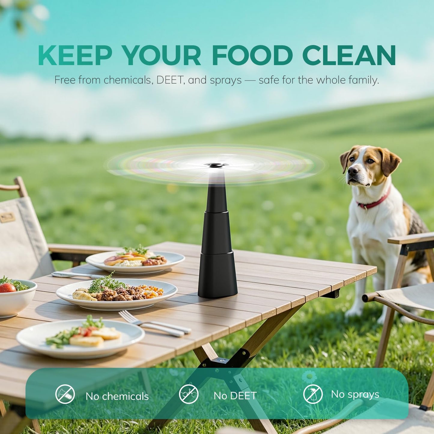 Grete Gotye Portable Battery Powered Fly Fans for Tables Up to 15 Hours Working Time, 4-Pack Indoor Outdoor Mute Food Fan with Hook, Tabletop Fan