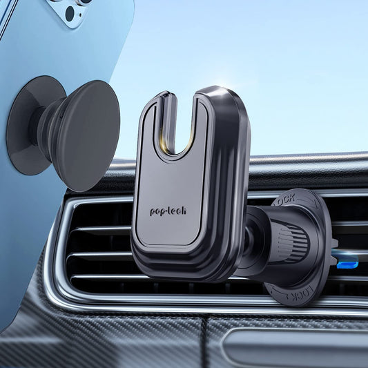 pop-tech Car Vent Phone Mount for Thick Socket Grip, Air Vent Clip Phone Holder Compatible with Magsafe Wallet Black & iPhone Samsung Card Holder