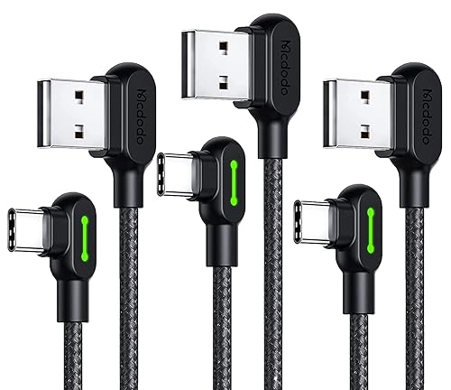 Type C USB 90 Degree Right Angle Elbow Design Game LED Strong Nylon Braided Sync Charge USB Data 6FT Cable Compatible Galaxy S20 S10 S9 S8 Plus Note