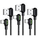 Type C USB 90 Degree Right Angle Elbow Design Game LED Strong Nylon Braided Sync Charge USB Data 6FT Cable Compatible Galaxy S20 S10 S9 S8 Plus Note