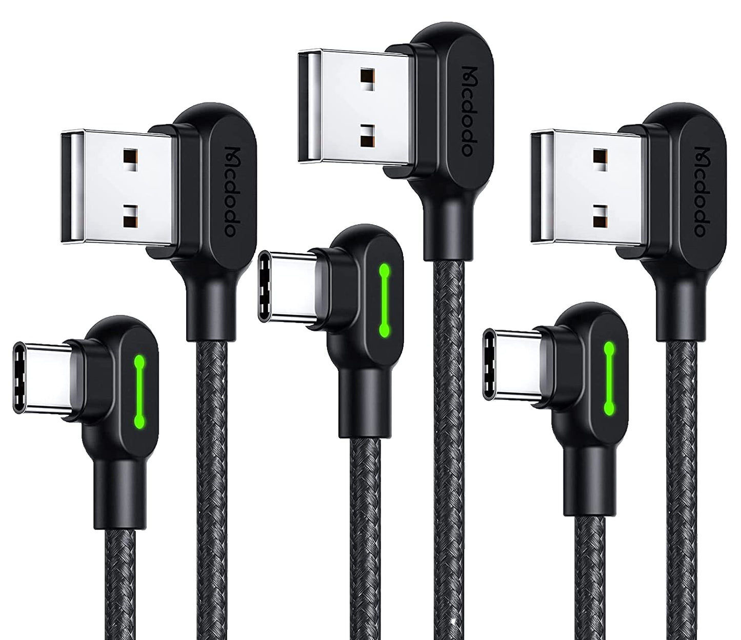 Type C USB 90 Degree Right Angle Elbow Design Game LED Strong Nylon Braided Sync Charge USB Data 6FT Cable Compatible Galaxy S20 S10 S9 S8 Plus Note