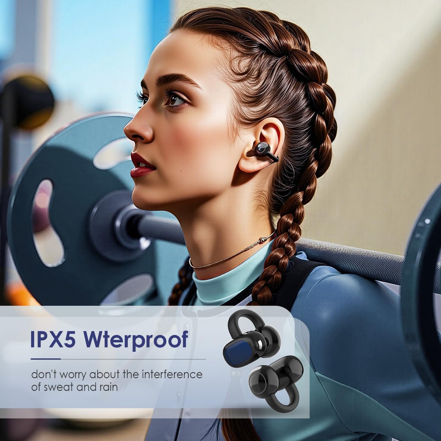 Open Ear Ring True Open Ear Headphones, Lightweight Comfort Open Ear Clip Wireless Earbuds, 40H Play Bluetooth 5.4 Headphones with Smart Digital