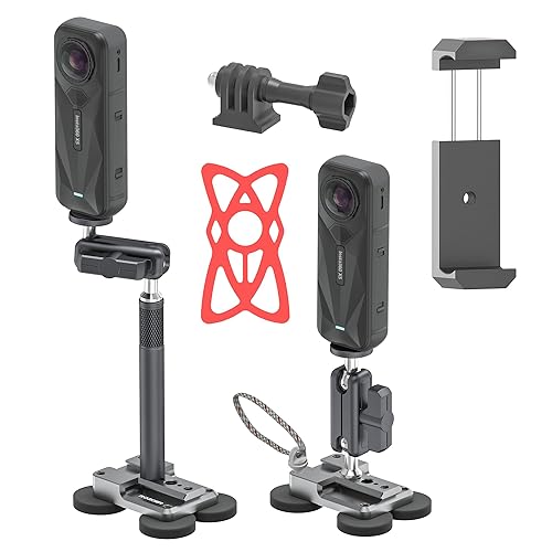 ROZOER 4-in-1 Magnetic Camera Mount Kit - Universal Baseplate with Magic Arm, Phone Clip & Bands for GoPro/for Osmo/for Insta360/Smartphones (Car
