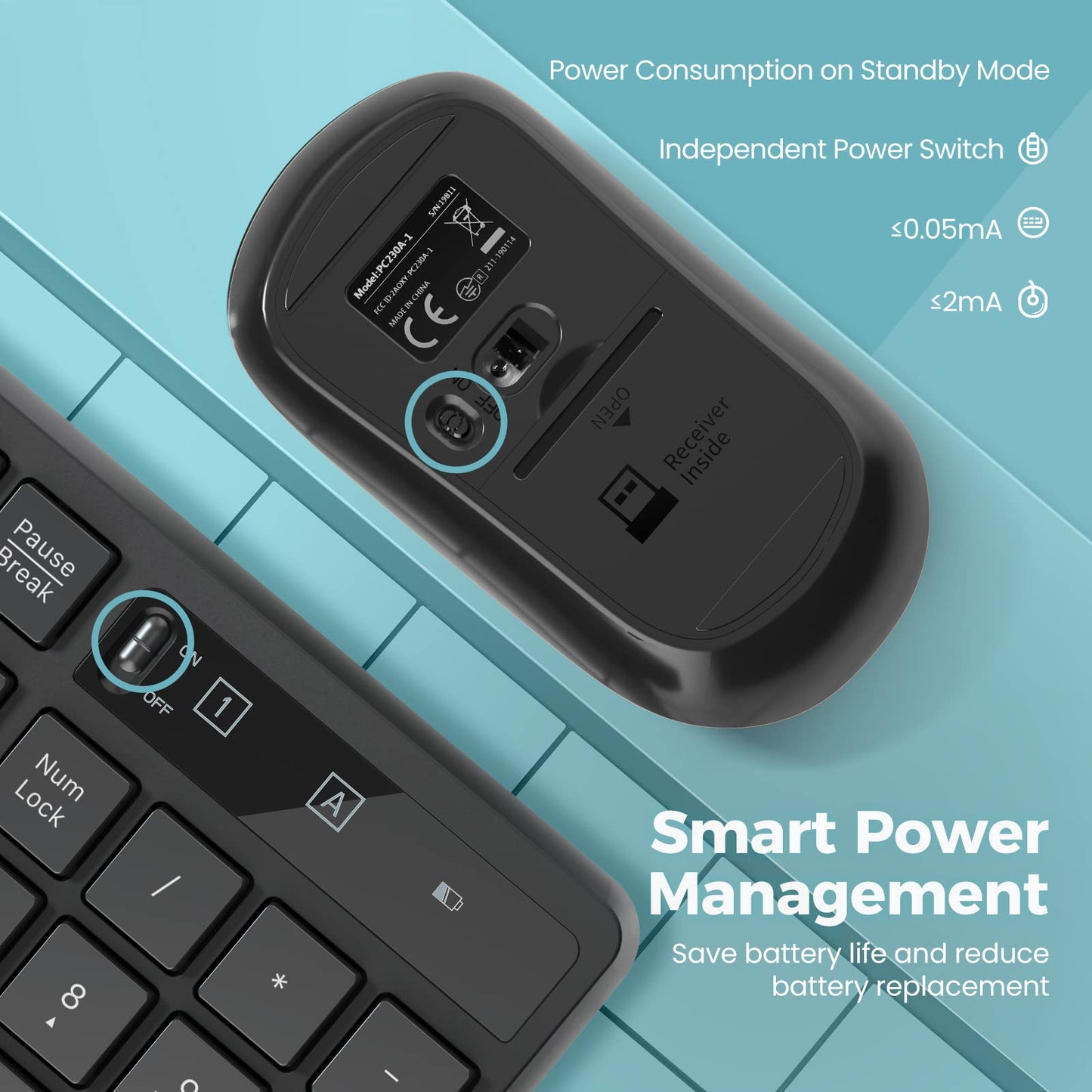 Wireless Keyboard and Mouse Combo, Lovaky 2.4G Full-Sized Ergonomic Keyboard Mouse, 3 DPI Adjustable Cordless USB Keyboard and Mouse, Quiet Click