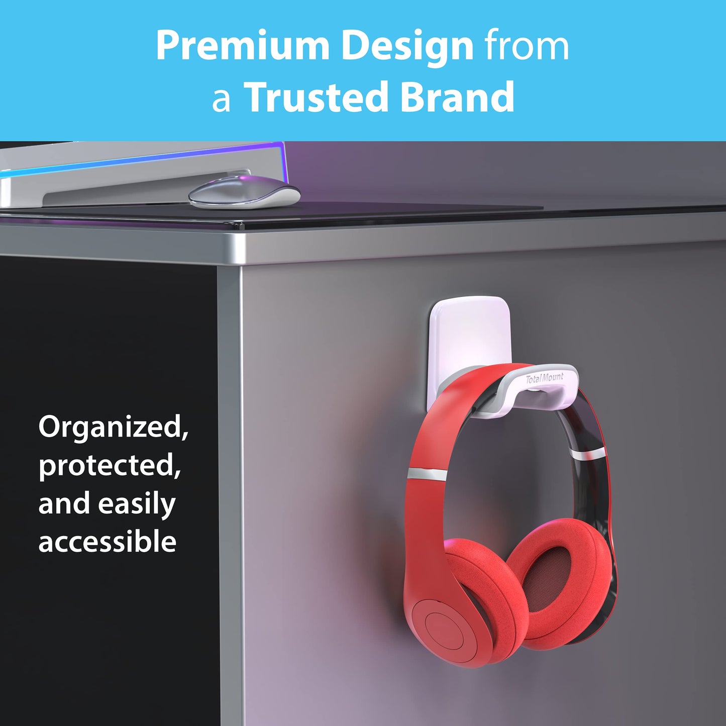TotalMount Headphone Holder - Hanger Won’t Damage Your Wall with Screws or Permanent Adhesive (Studio-Grade White - One Pack)