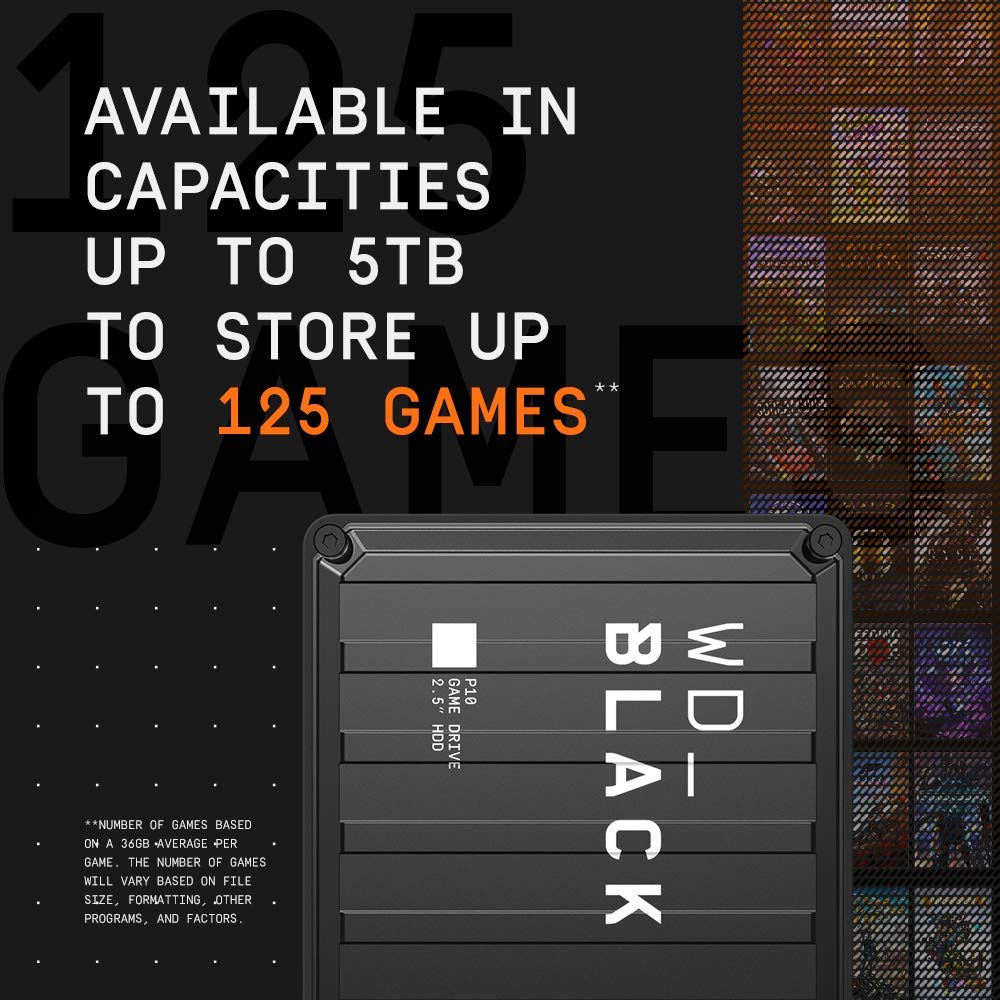 WD_Black 2TB P10 Game Drive, Portable External Hard Drive, Works with PlayStation, Xbox, & PC - WDBA2W0020BBK-WES1