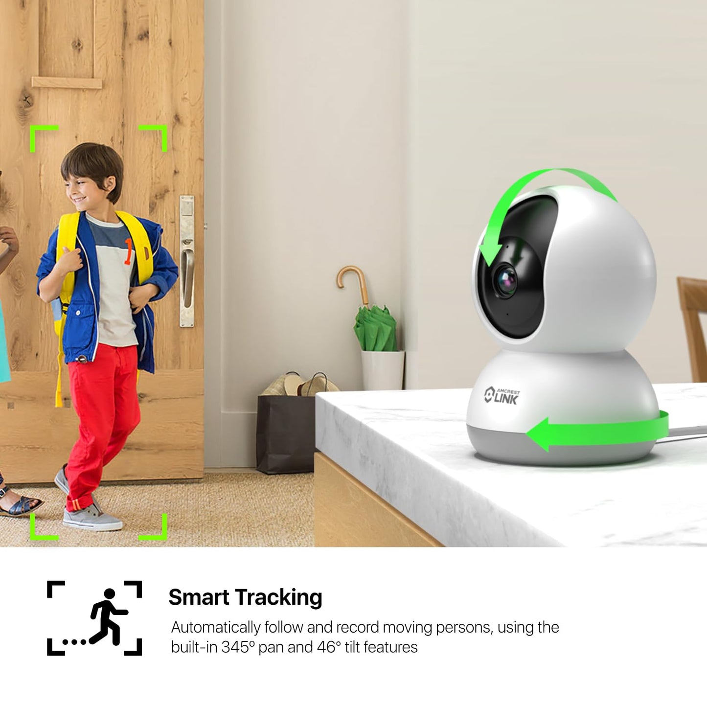 Amcrest Link 4MP WiFi Camera Indoor, Human Detection, Motion-Tracking, w/ 2-Way Audio, Pan/Tilt Wireless IP Camera (Wired Power), 30ft Night Vision