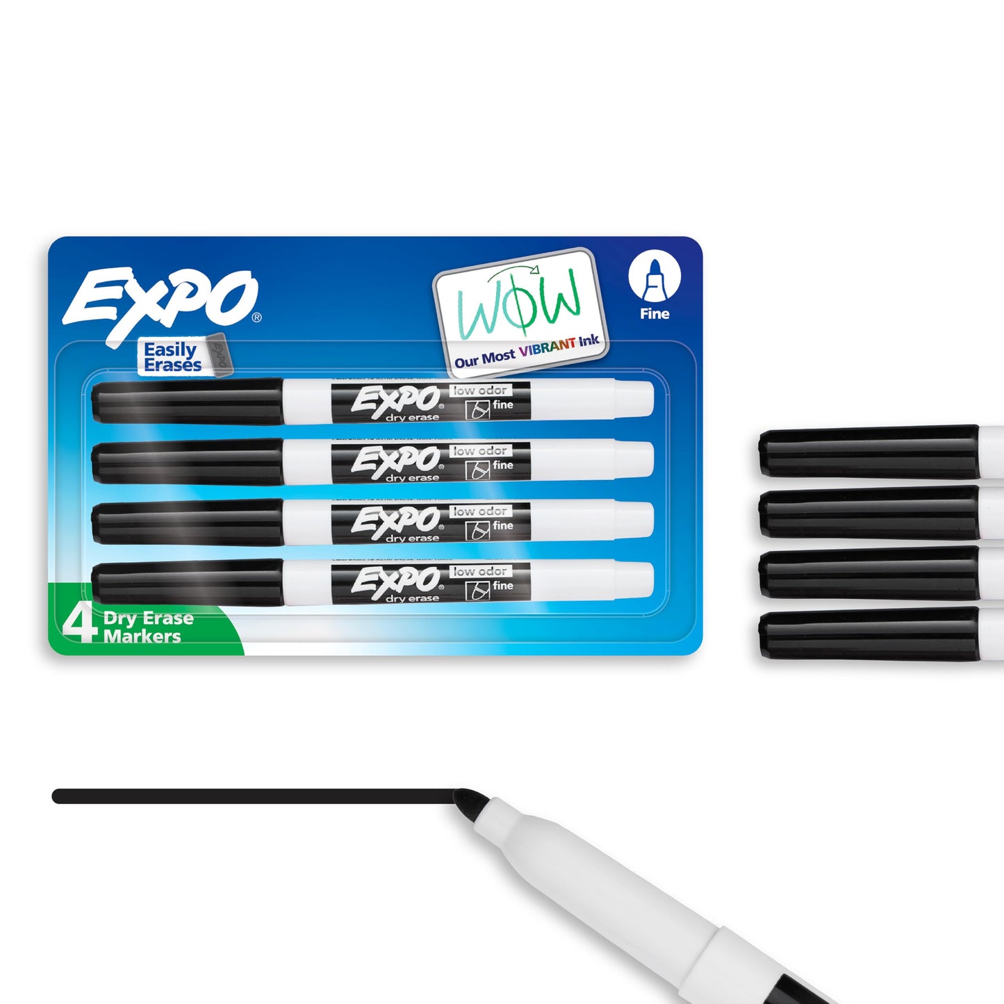 EXPO Low Odor Dry Erase Markers, Fine Tip, Black, 4 Count - Home Organization, Study Supplies