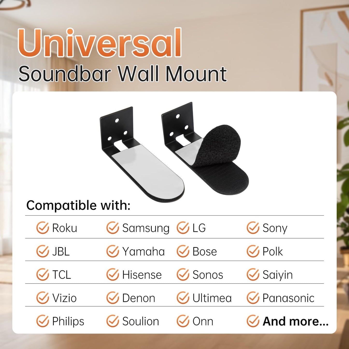 Haoyou Soundbar Wall Mount Bracket for Samsung, Sony, Bose, VIZIO, Sonos, LG, Roku, JBL and More Sound Bars Stabilized Mounting Under The TV Hold Up