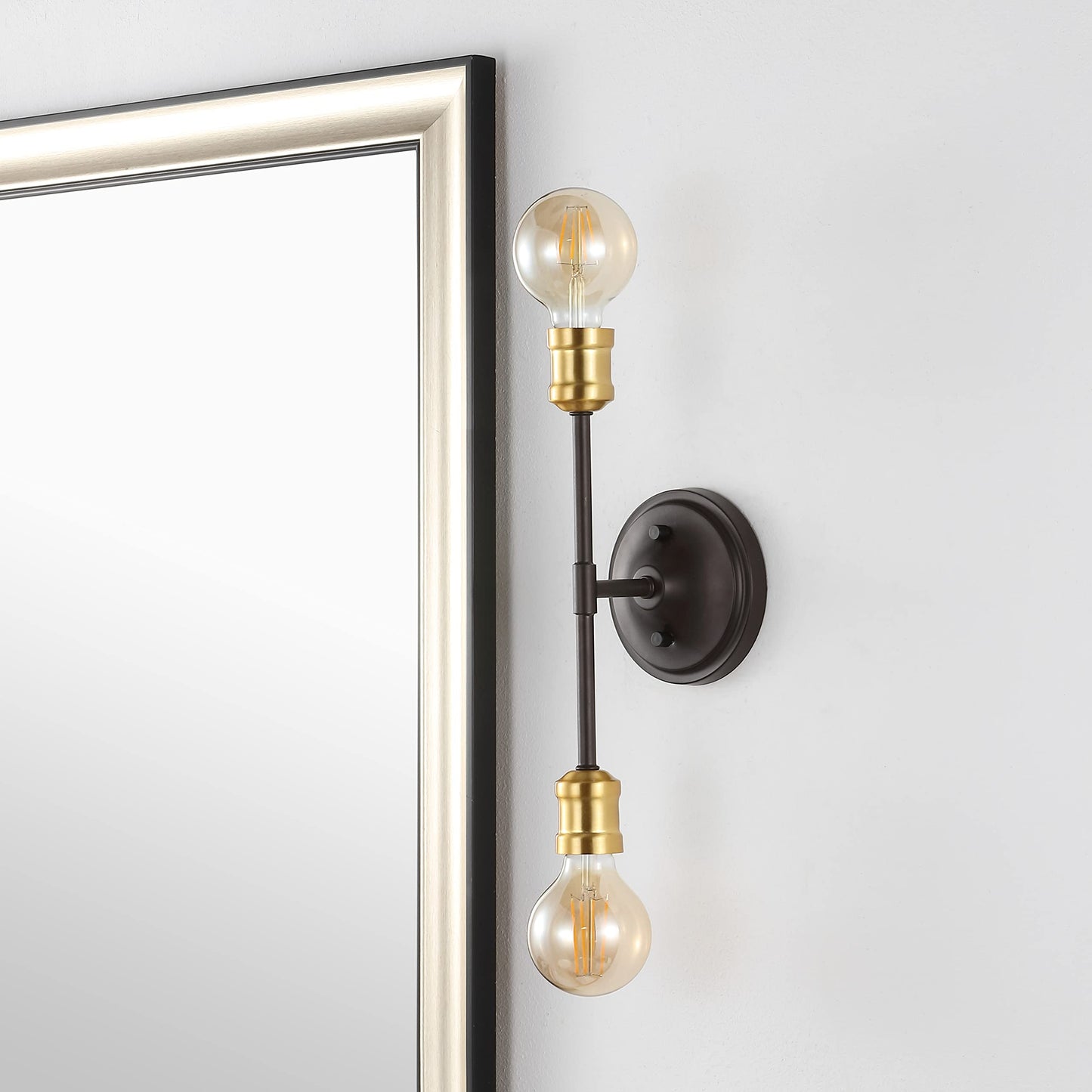 JONATHAN Y 13.25" Oil Rubbed Bronze/Brass Gold 2-Light Iron Vanity Light, Industrial Farmhouse Wall Sconce for Bathroom Mirror, Rustic Metal Fixture