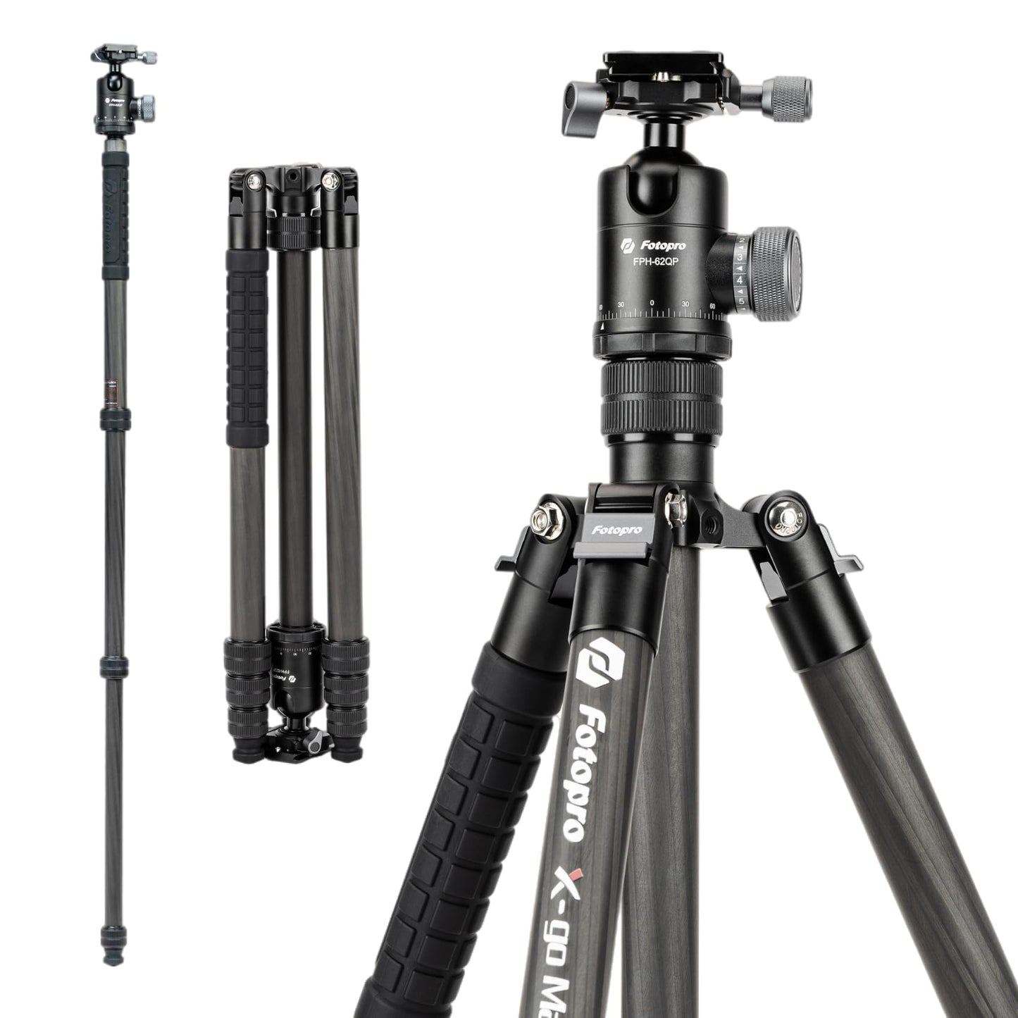 Fotopro 68" Carbon Fiber Travel Tripod, Heavy Duty Camera Tripod with Ball Head, Detachable Monopod with Quick Release Plate and Bag, Load up