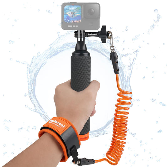Action Camera Non-Slip Handler Floating Hand Grip Holder Mount + Steel-cored Safety Wrist Strap for GoPro Sony Insta360 Olympus Akaso Underwater