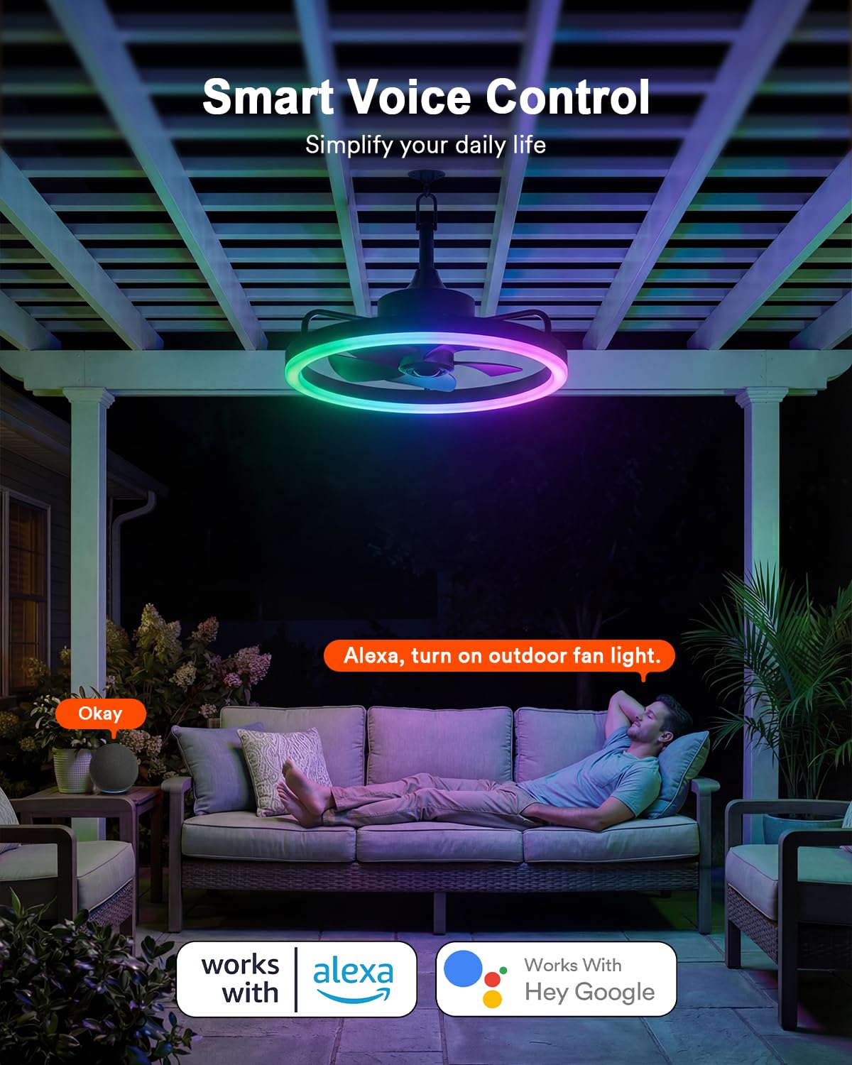 Lumary Smart Gazebo Outdoor Ceiling Fan with Color Light, Alexa/APP Control