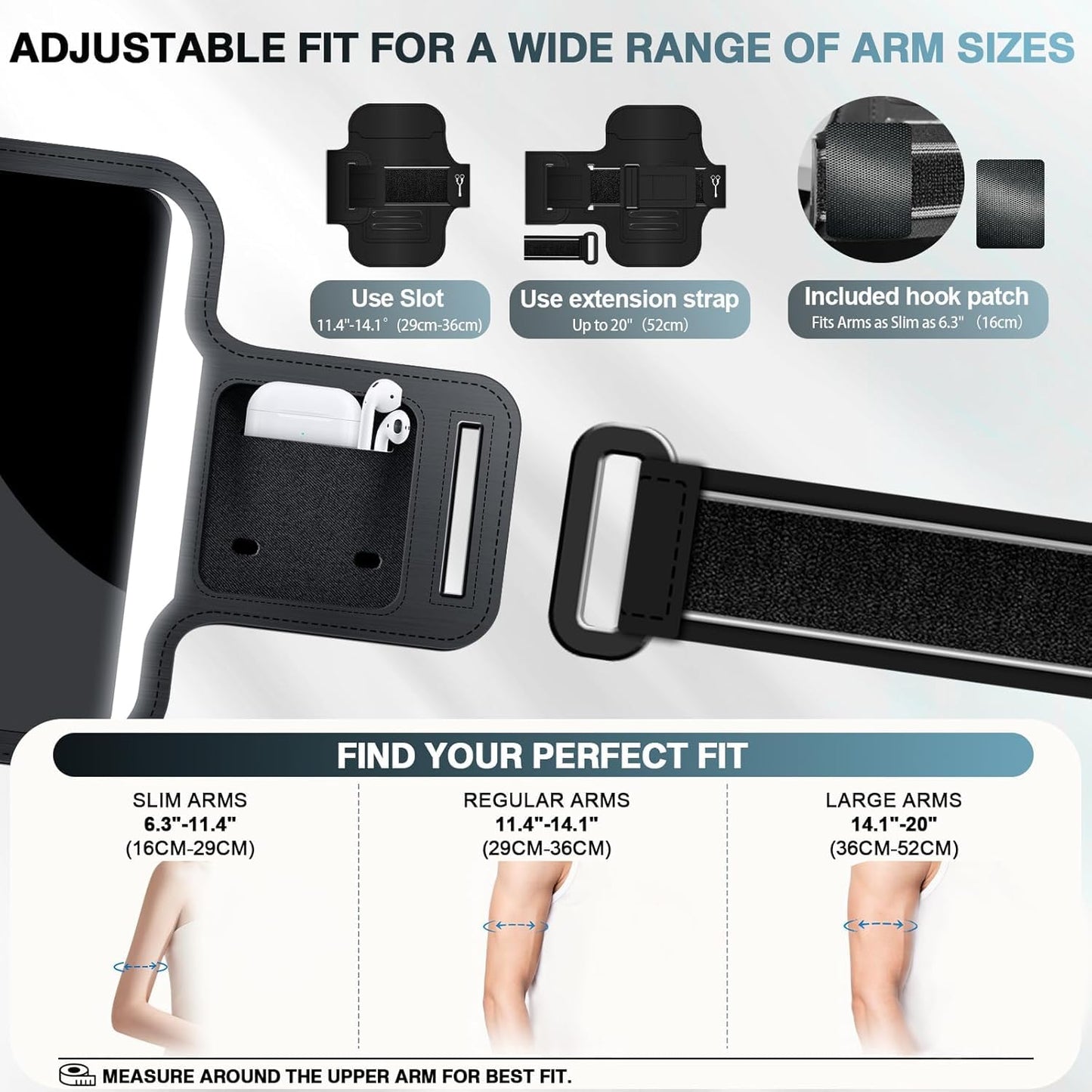 PORTHOLIC 2025 Running Armband Water Resistant Sports Phone Holder Case with Extension Strap, Key Card Slot Up to 6.9" Phone for iPhone 17/16/15/14/13