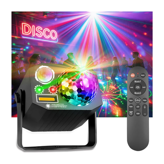 Dj Party Disco Ball Lights with Pattern and Sound Activated,10 ft USB Cable, Laucnpty LED Stage Strobe Light that Sync with Music, Christmas Rave/Home