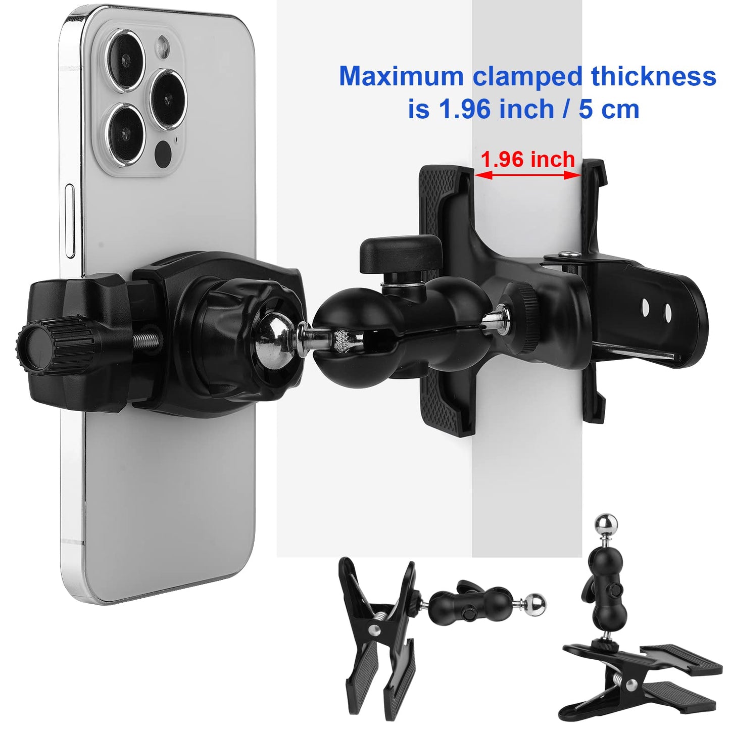 Mippko Clamp Phone Stand Holder for Guitar Head/Desk/Table/Glass/Baffle/Easel,Guitar Head Phone Mount,360°Adjustable Aluminium Alloy Arm Compatible