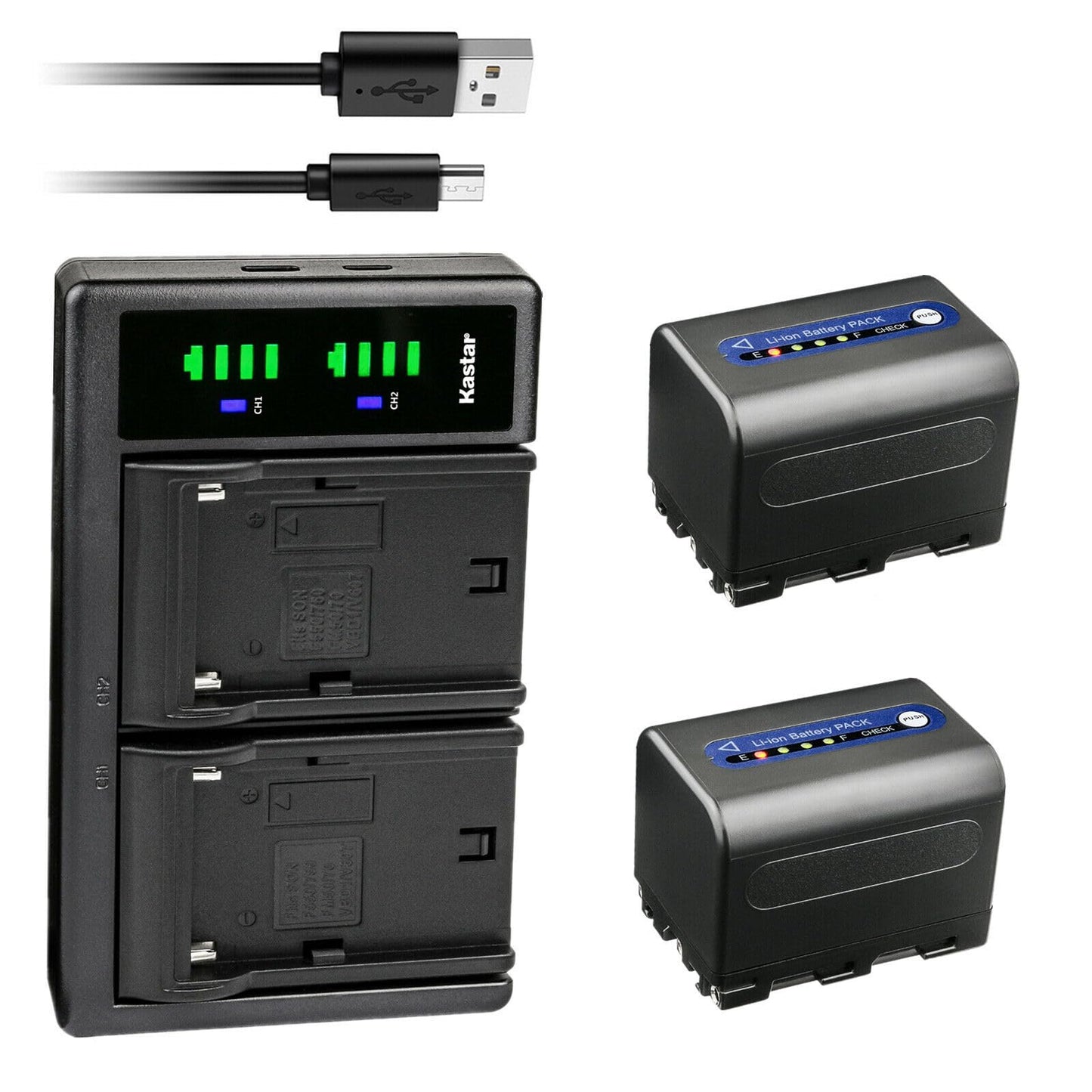 Kastar 2-Pack NP-QM71D Battery and LTD2 USB Charger Compatible with Sony CCD-TRV108 CCD-TRV116 CCD-TRV118 CCD-TRV126 GV-D1000 GV-D1000E Video